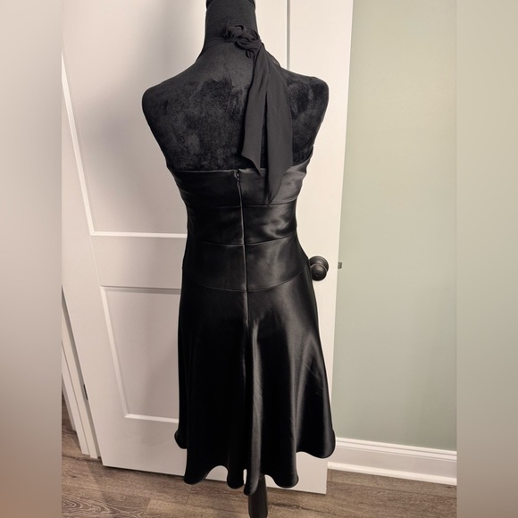 Cache Black Satin fit and flare halter Dress gold embellishment flattering - Picture 5 of 9
